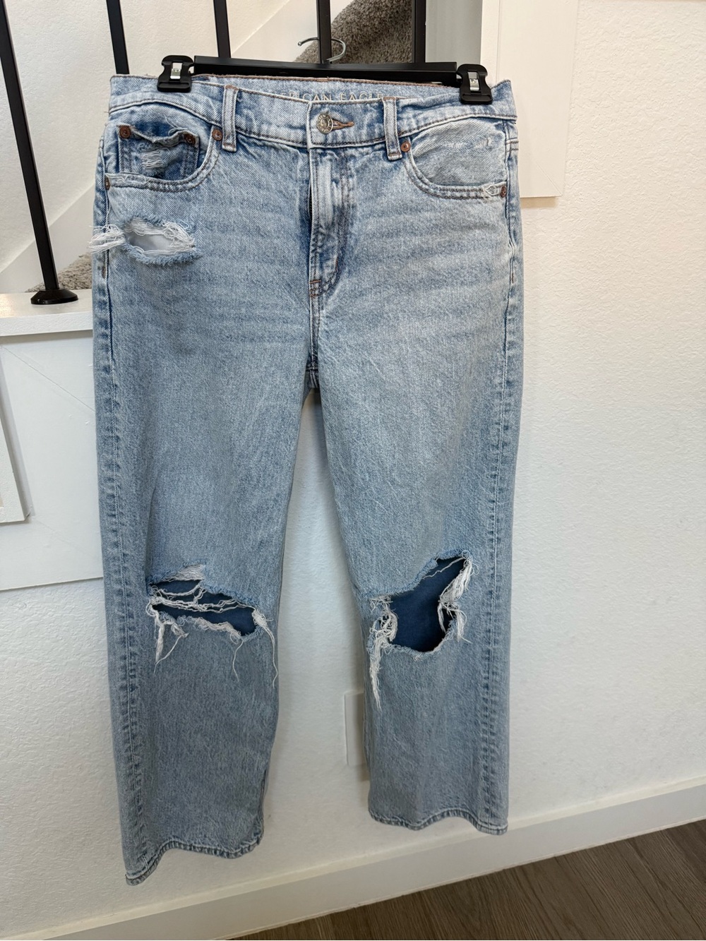 American Eagle  Light Blue Distressed Straight Leg Jeans